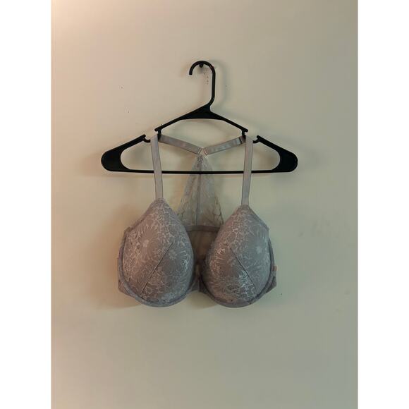 Victoria’s Secret Lace Demi Lined Front Clasp Bra 38DDD — Racerback Floral Gray - Picture 1 of 6